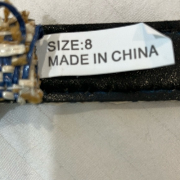 Blue and Cream Woven thin Belt with Metal Buckle about 43” long - Picture 2 of 9